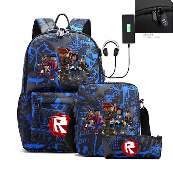 Roblox USB-lås mot stöld, ryggsäck för studenter, ungdomsryggsäck, casual ryggsäck, reseväska (styck/set) style 1