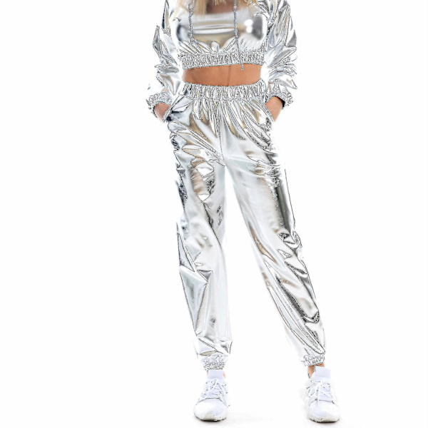 Dammode Holografiska Streetwear Club Coola Blanka Casual Byxor Silver S