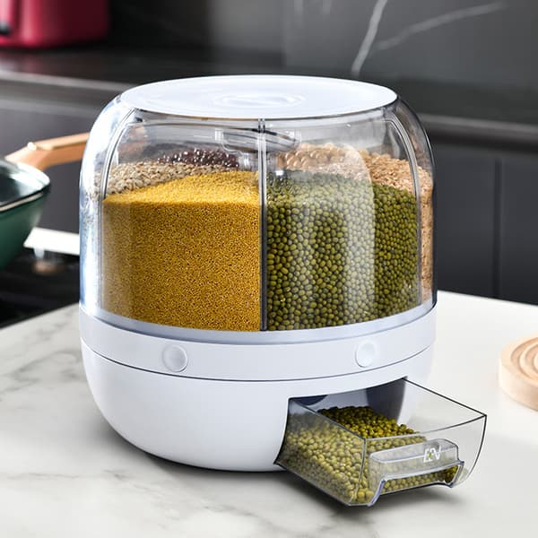 Rotating Household Storage Box with 6 Compartments, Large Capacity Multifunctional Jars for Nuts, Cereals, Dark Green Dark Green Large