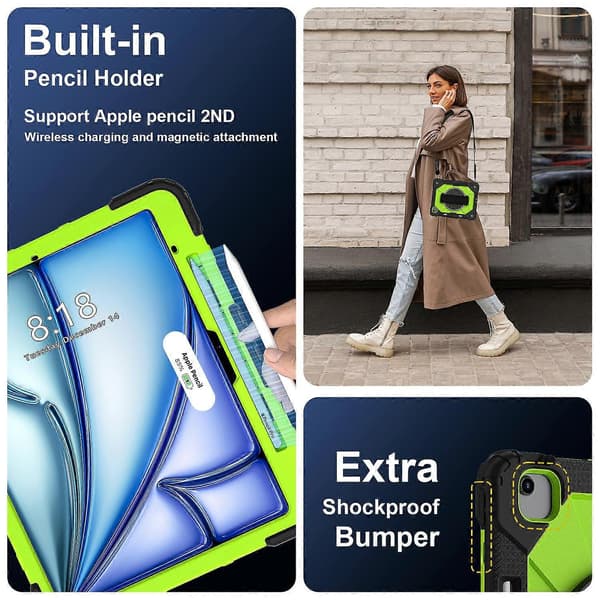 Case for iPad Air 13 (2024) Silicone+PC Stand Tablet Protection with Hand Strap, Shoulder Strap