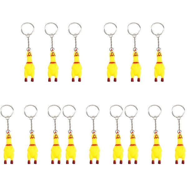 15 förpackningar Squeeze Screaming Chicken Nyckelring Rolig gul gnissande kyckling hänge för nycklar Väskor Telefoner 15 pairs