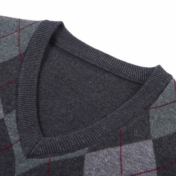 Yynuda Herre Cashmere Pullover Ullblanding Ermeløs Strikket V-halsgenser Dark Grey S