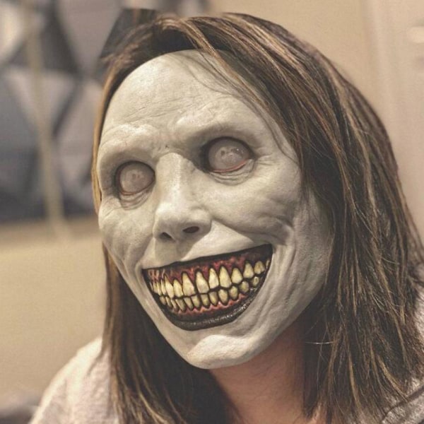 Uhyggelig skummelt skrekk Cosplay eksorcist maske smilende ansikt Karneval Fest kostyme rekvisitter White