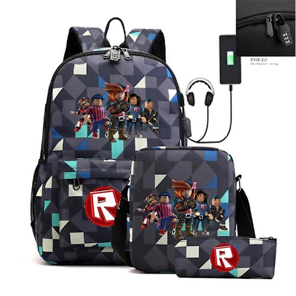 Roblox USB-lås mot stöld, ryggsäck för studenter, ungdomsryggsäck, casual ryggsäck, reseväska (styck/set) style 1