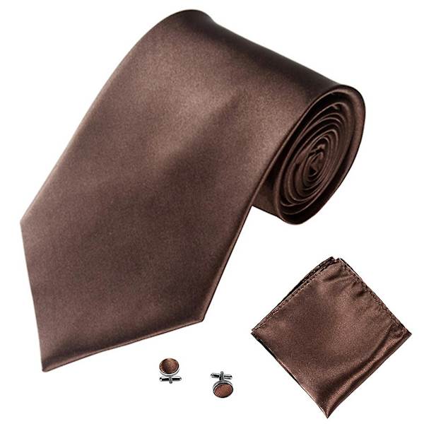 Herrar Kostym Slips Näsduk Manschettknappar Set Solid Färg Tuxedo Kostym Coffee