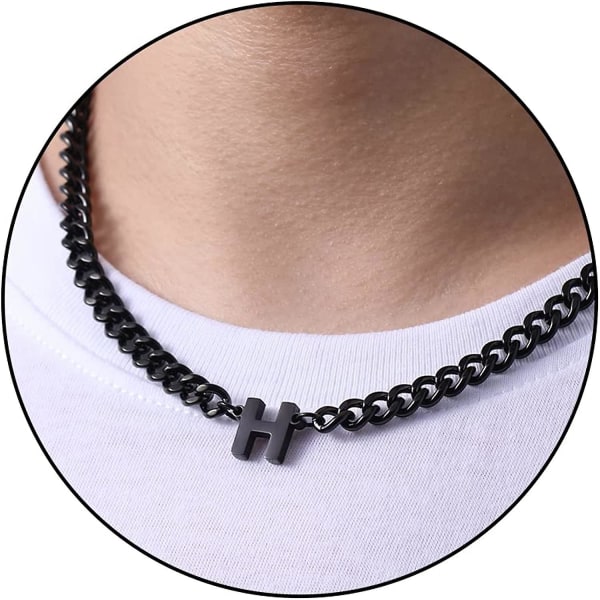 Initial A-z Cuban Link Chain Halsband För Pojkar Män Kvinnor Brevhänge Rostfritt stål 6,5 mm 18+2 Inches Smycken Present Black H