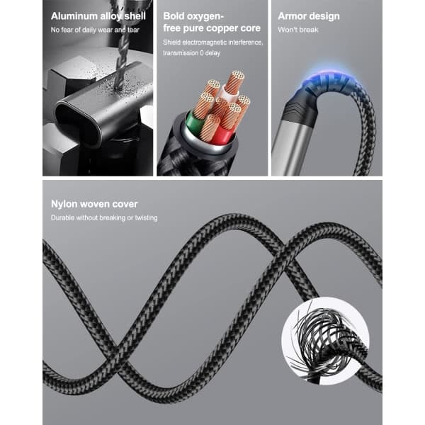 Bil Aux LydkabelKompatibel med iPhone, Lightning til 3,5 mm Nylon Stereo Audio
