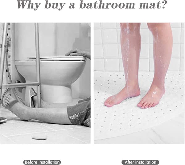 Non-slip Bathroom Mat Triangle Pattern Shower Mat with Suction Cups Q