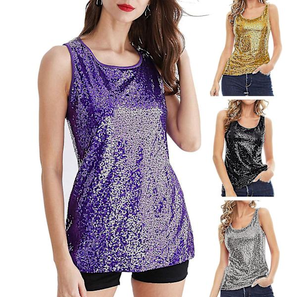 Naisten Paillettava Topi, Kiiltävä Sekvenssit, Yksivärinen, Hihaton, Pyöreä Kaula-aukko, Lavakeikka, Glitter, Valokuvausrekvisiitta, Camis, Lady Liivi, Juhliin Black XL