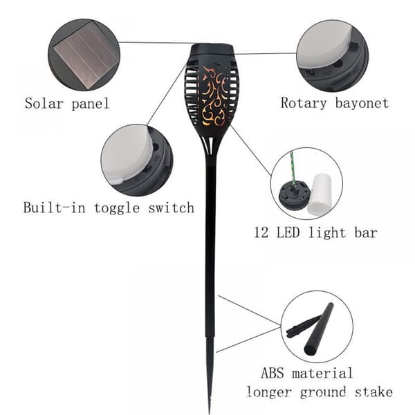 4-pack Solar Torches LED Flickering Flame Outdoor Waterproof Solar Lights Pathway Lights Landscape Lanterns Decorative Lighting Automatic On/Off