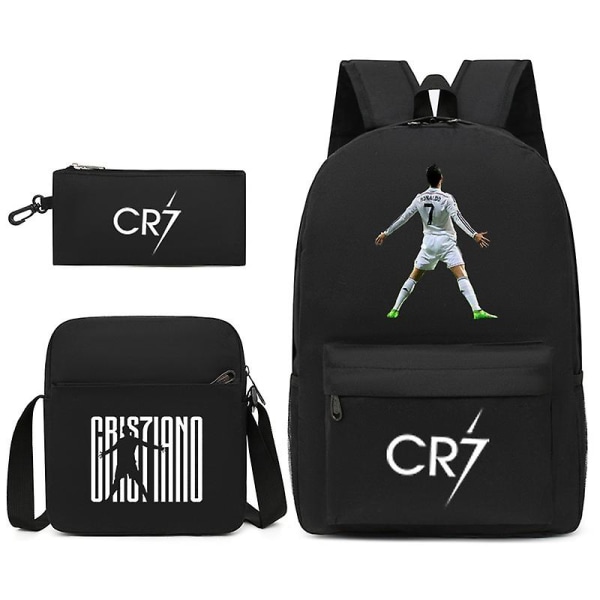Fodboldstjerne C Ronaldo CR7 trykt rygsæk til skolebrug - tredelt sæt Black 1 Shoulder bag shoulder bag