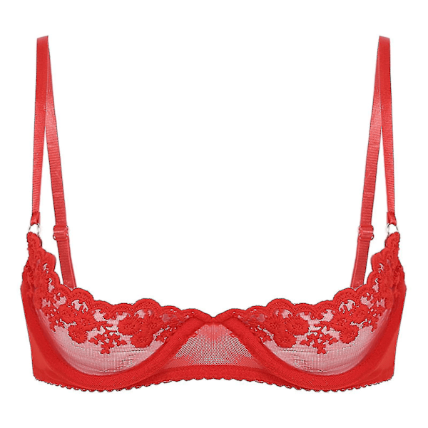 Damunderkläder, spetsbh med bygel, halterhalsband, O-ring, push-up, genomskinlig, Xinmu Red D S