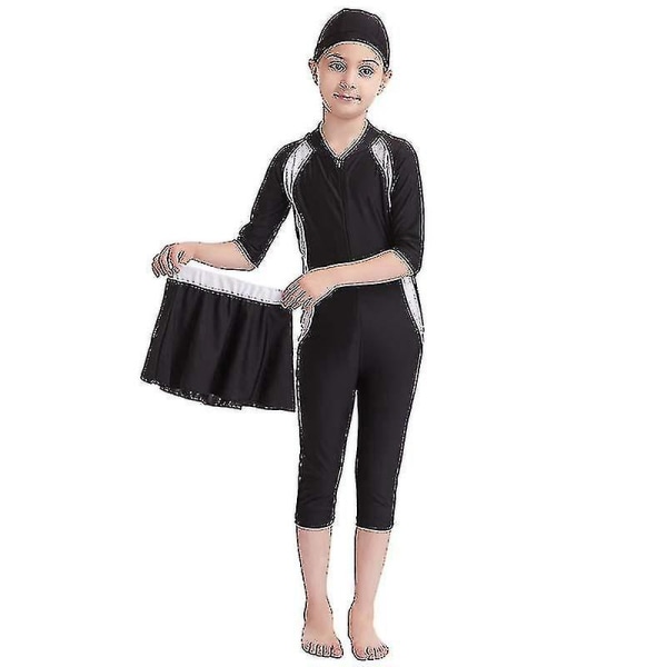 Muslimsk flickbadkläder Islamisk barnkläder Blygsam Burkini Badkläder för strand Black 7-8 Years