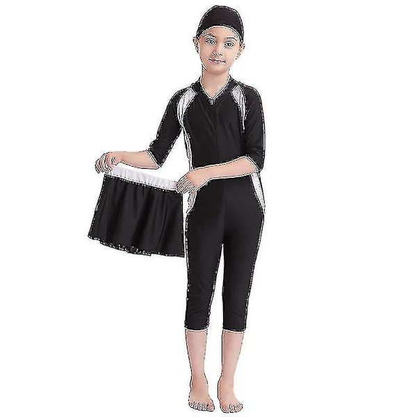 Muslimsk Pigebadedragt Islamisk Børnebadetøj Beskeden Burkini Badetøj Strandtøj Black 7-8 Years
