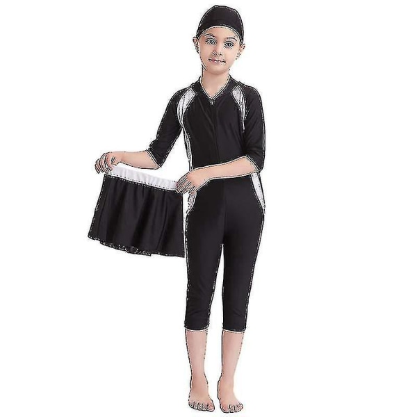Muslimske piger badedragt islamisk børn badetøj Modest Burkini svømning strandtøj Black 5-6 Years