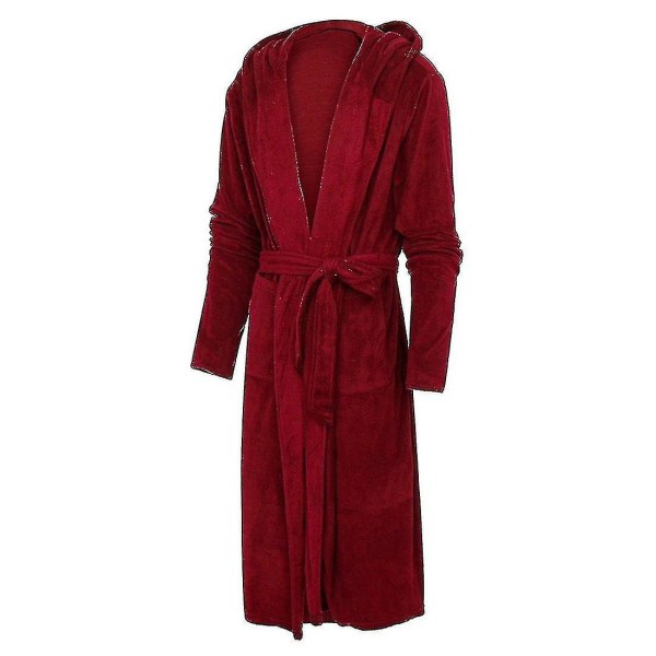 Flanell Män Med Huva, Tjock Varm Klänning Robe, Badrock Extra Lång Kimono Red 4XL