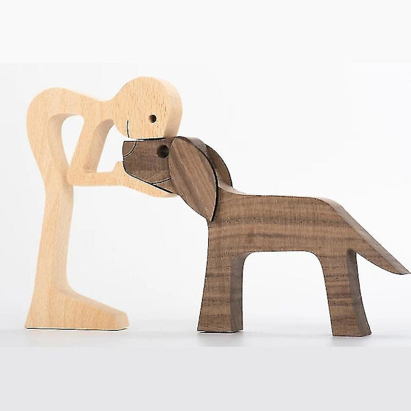 Træ Hund Kat Familie Statue Hvalpe Familie Træ Hunde Figurer Hjem Indendørs Træ Håndværk Kunst Dekoration C