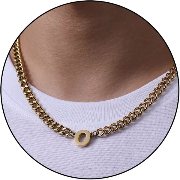 Indledende A-z cubanske kædekæde halskæde til drenge mænd kvinder brevvedhæng rustfrit stål 6,5 mm 18+2 tommer smykkegave Gold O