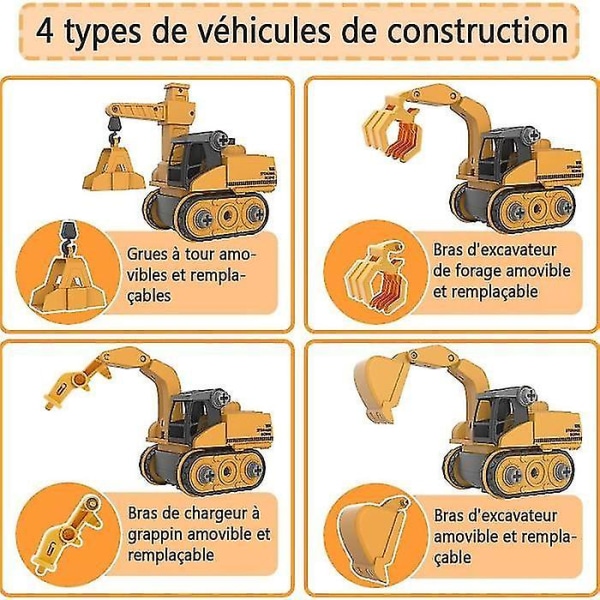 4 i 1 Byggfordonsleksak, Lastbilsleksak Diy Monteringssats, Med Elektrisk Borr, För Barn 3-8 År Gamla