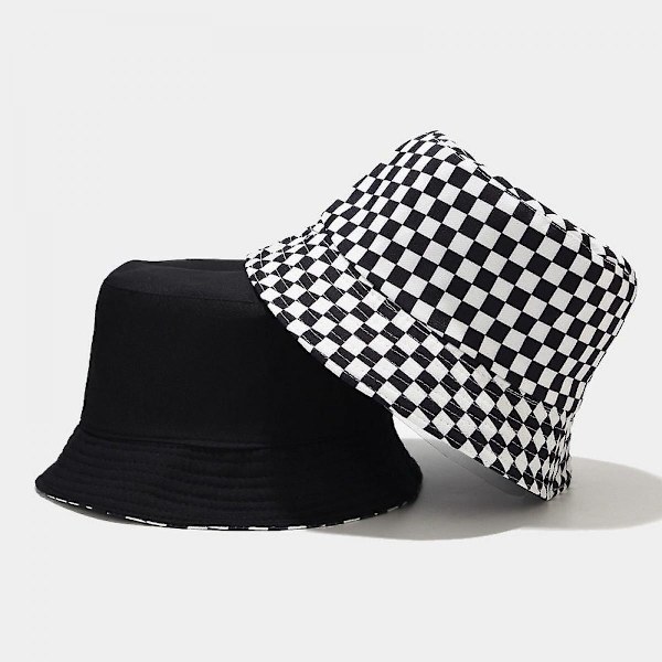 Wekity Sød Spandhat Strand Fiskerhat Til Kvinder, Vendbar Dobbeltsidet Unisex (Gitter, Sort Og Gul)