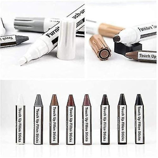 Möbelreparationsset, träpennor för touch-up, laminat-reparation, vaxstift för träreparation, möbelmarkörer för touch-up, set med 17 markörer och vaxstift