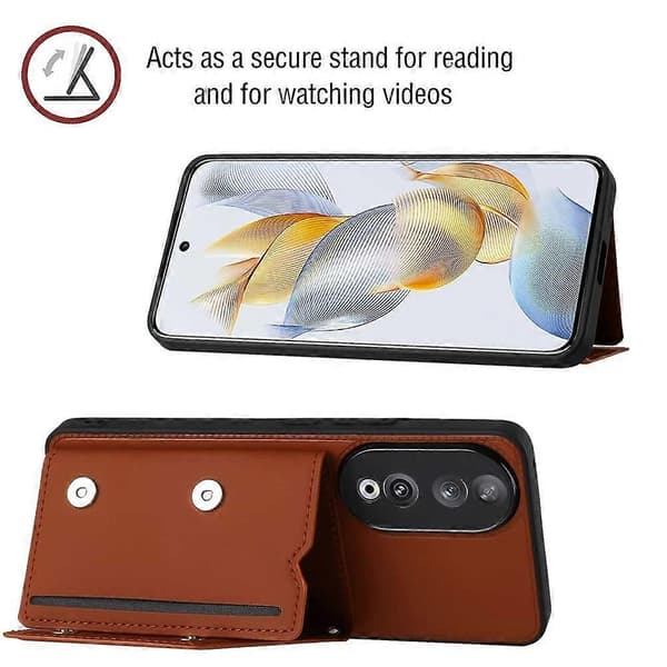 Telefonfodral med kortfack i PU-läder + TPU + PC Brown Compatible with Honor 90