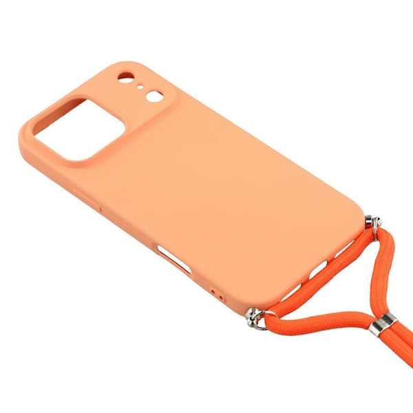 Skal för iPhone 17 Pro, mjukt TPU-fiberfoder, telefonfodral med axelrem Orange