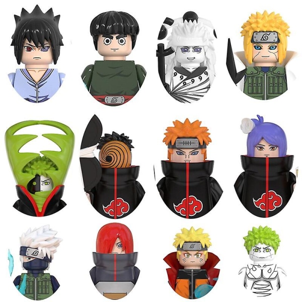 Narutos Sasuke Kakashi Akatsuki Mursten Byggeklodser Anime Tegnefilm Mini Action Figurer Hoveder Samlelegetøj Børn Fødselsdagsgaver K2047