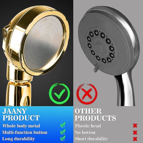Duschmunstycke Högtrycksvattenbesparande dusch Handhållna duschmunstycken i rostfritt stål Handhållna Universal 3-lägesfunktion Krom (guld)