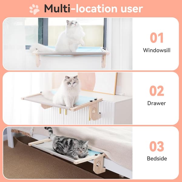 Cat Window Hammock, Cat Window Bed Chair, Easy to Adjust, Suitable for Windows and Cabinets, Grey-Blue