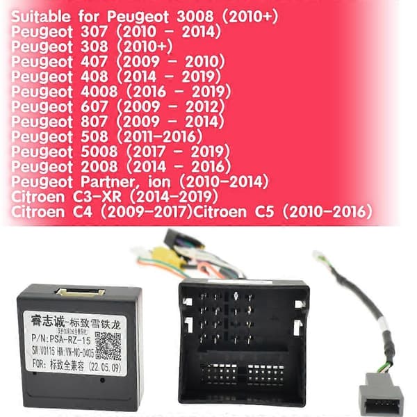 16-bens ledningsnet CANBUS-dekoderboks Bil Quad Lock-kabeladapter til Peugeot 2008 3008 308 307 Citroen C5 C4 C3 with antenna adapter