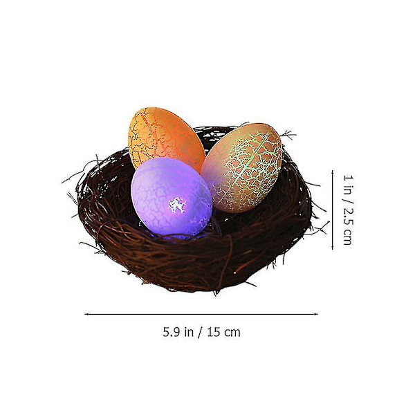 Påskfågelbo med LED-ägg, spruckna korn, realistiskt fågelhus med konstgjorda ägg