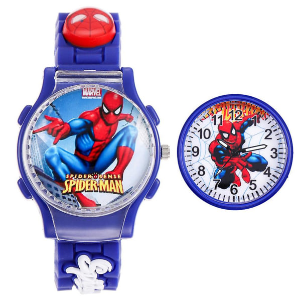 Barn Spiderman Watch Rotation Flip Klockor med justerbar rem Pojkar Flickor Födelsedag Jul Påskpresent Royal Blue