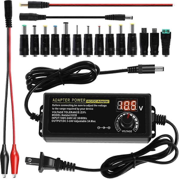 Strømadapter Strømforsyning, Justerbar AC/DC Adapter Opladerkontakt, Velegnet til DC 3V-24V LED-lys As Shown