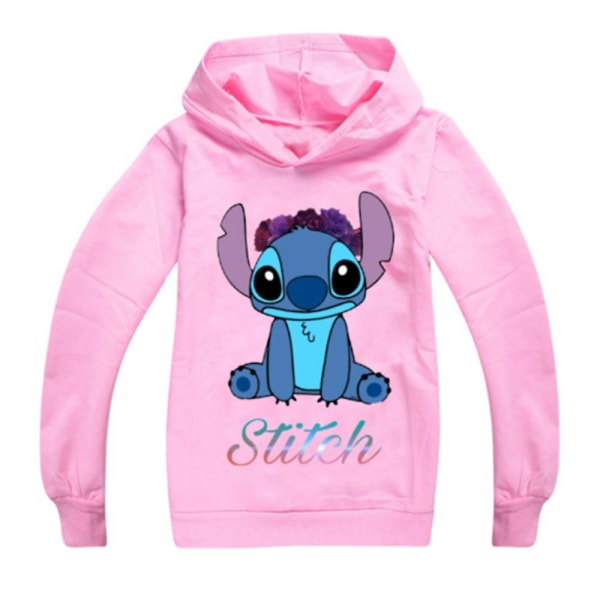 7-14 år Børne Stitch Print Lhoodie Pullover Toppe Afslappet hættetrøje Pink 7-8 Years