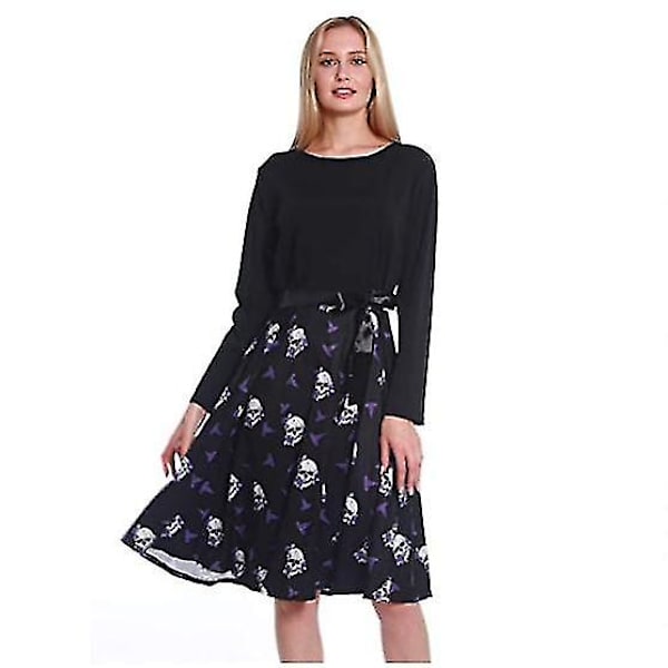 Halloween Kjole til Kvinder Skelet Græskar Trykt Cosplay Party Kostume D_5 black2 L