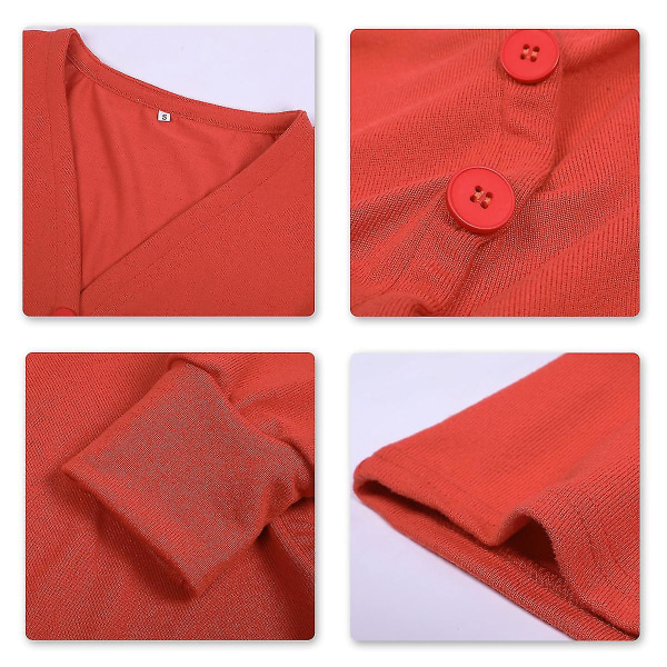 Naisten puuvillainen V-kaula-aukkoinen muotisuunnittelu Löysä yksivärinen casual neuletakki 15 väriä Orange red S