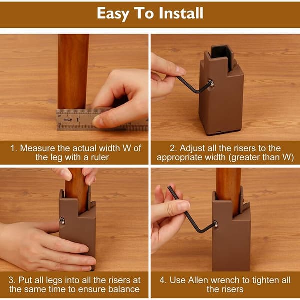 4-pack Adjustable Bed Risers 22-42mm Brown Furniture Risers 10cm