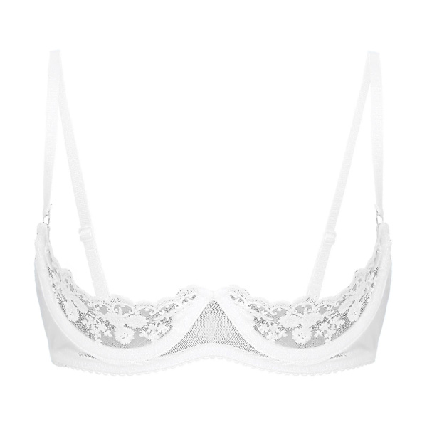 Damunderkläder, spetsbh med bygel, halterhalsband, O-ring, push-up, genomskinlig, Xinmu White D L