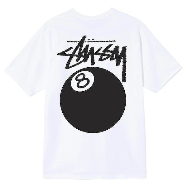 Ny amerikansk stil nr 8 biljard rund hals kortärmad T-shirt White M