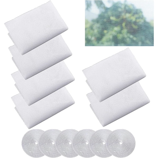 6-Pack Fly Screens, White Window Mosquito Nets with 6 Rolls of Velcro and Sticky Tape Window Mosquito Nets (150x130cm)