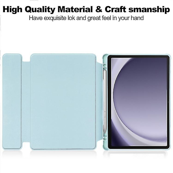 Kompatibel med Samsung Galaxy Tab A9+ 360 Graders Rotationsbart Transparent Smart Läderfodral med Tangentbord Sky Blue