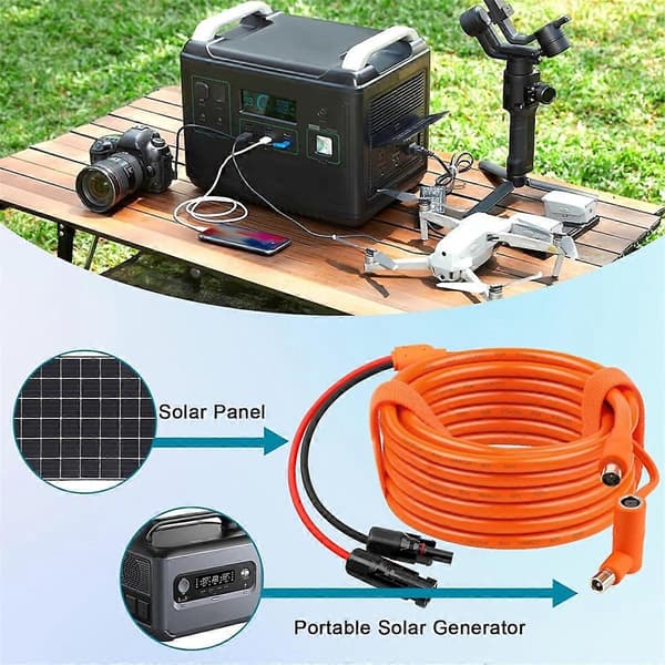 Solcellepanel til DC 8mm adapterkabel 2m, solcellekontakt til DC7909/8020 hannplugg forlengelseskabel, fortinnet kobbertråd Orange
