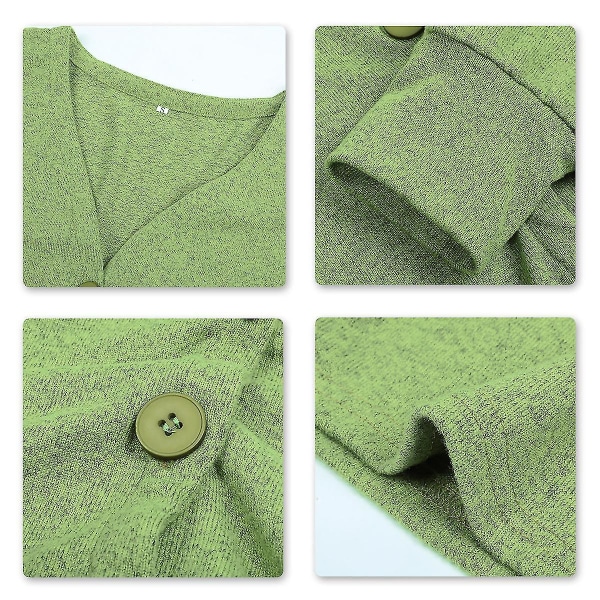 Bomuld Dame V-hals Mode Design Løstsiddende Ensfarvet Casual Cardigan 15 Farver Apple Green 2XL