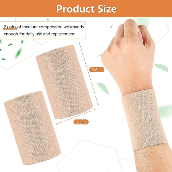 2 Par Kompresjons Håndleddshylser Kompresjons Håndleddsstøtte Håndleddsstøtter Håndleddsbånd Elastiske Håndleddsbånd For Menn Og Kvinner Tennis, Senebetennelse, Carp Beige Large