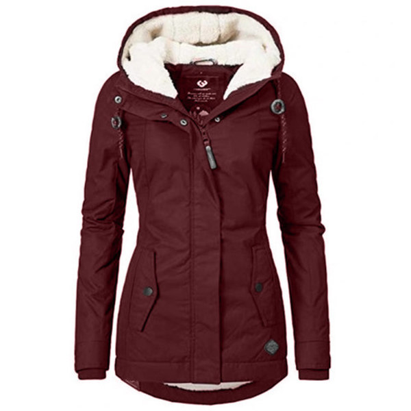 2024 efterår og vinter bomuldsforet jakke ny stil plus fløjl stor størrelse bomuldsfrakke lammeuld parka bomuldsforet jakke Wine red 4XL