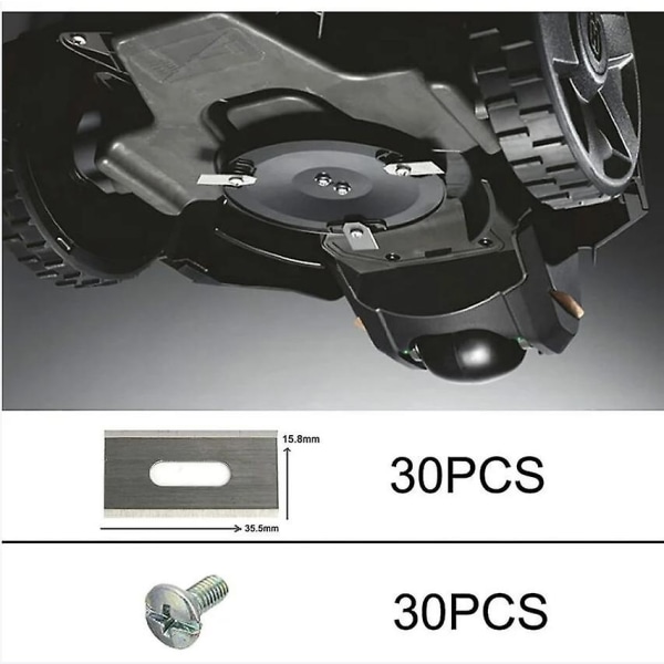 30 pakke græsblade til Husqvarna med dobbelt skarpe knive i rustfrit stål 36,5*18,5*0,65 mm, versailles