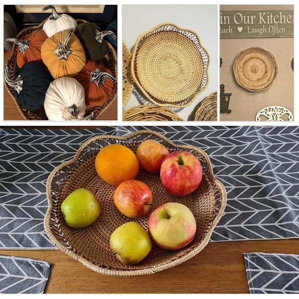 30cm Flettet Rattan Frugtkurv, Brødkurv, Dekorative Opbevaringskurve til Bord, Køkkenbord, Snackskåle