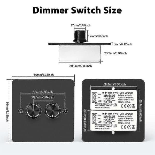 DC 12V-24V LED Dimmer Switch 2-vägs 120W Vägg Tryck På/Av Rotationskontroll Dimmer
