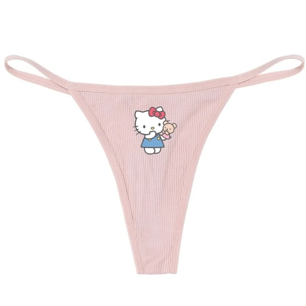 Hellokitty Ren Bomull Tunn Rem Sexig Stringtrosa Låg Midja Sömlös Anime Tecknad Kuromi Underkläder för Kvinnor Enkla Ribbade T-trosor ROSA 7 PINK 7 M